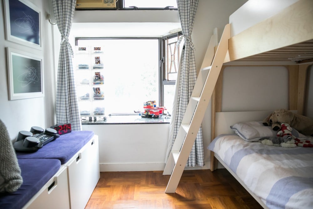 欢乐谷:宜家的储物柜和高质量的双层床很适合放在男孩的卧室里。图片:Michelle Proctor
