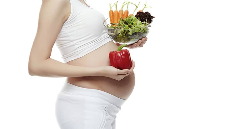 图示孕妇在怀孕期间接受健康饮食建议