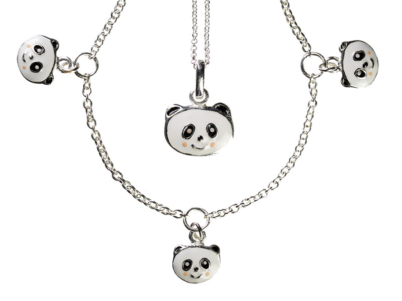 漂亮的熊猫项链和迷人的手镯，925标准银和珐琅，398美元，Odile & Odette