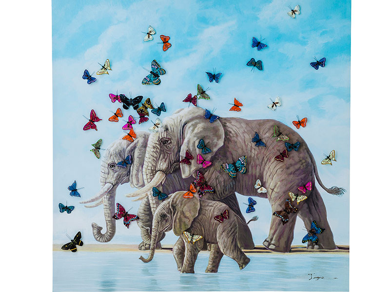 儿童家具和装饰:大象和蝴蝶，手绘在印花帆布上，4980美元，龙舌兰科拉酒