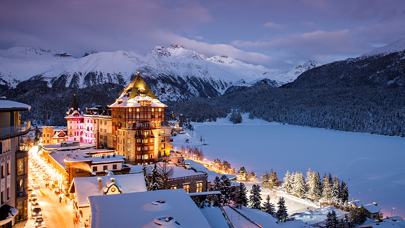 滑雪在欧洲-巴德鲁特的宫殿酒店在瑞士