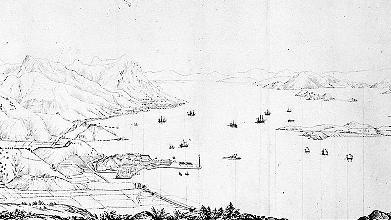 1845年Bernard Collenson画的香港Victoria港
